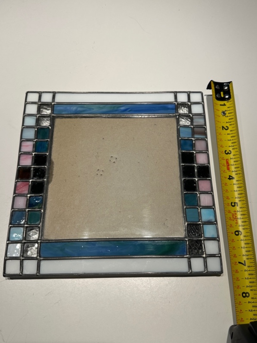 Stained Glass Mosaic Photo Frame in Blue, Pink, White, and Teal - Picture 2 of 4